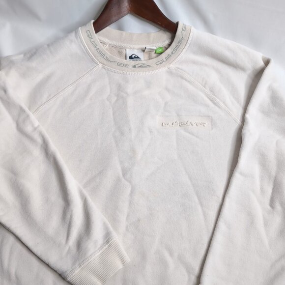 Quiksilver Women's Cream Crewneck 3D Embossed Logo Relaxed Fit, Size Small - Picture 3 of 8